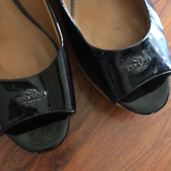 Coach patent leather and cork wedges size 9.5 black - Picture 2 of 15